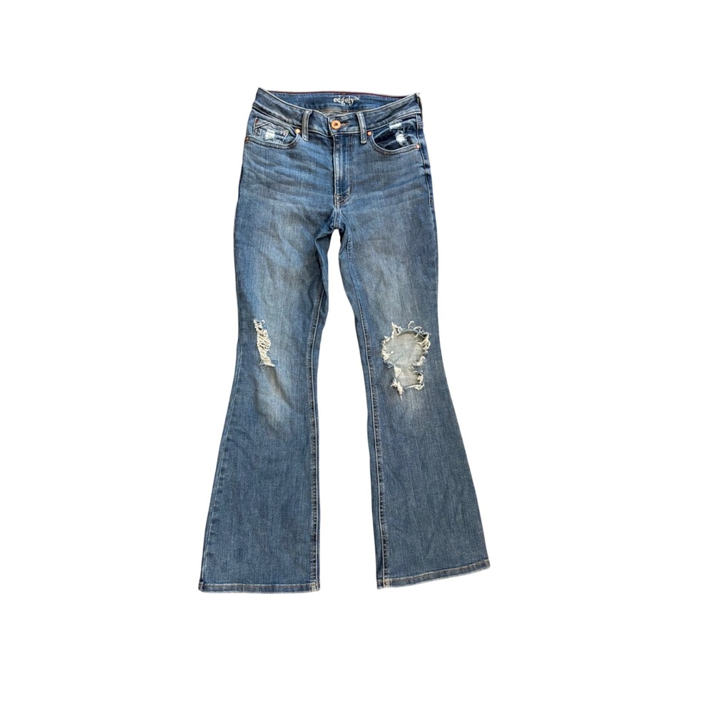 Edgely Womens Distressed Flare Jeans Medium Wash Blue Ripped Size 4 Short - Picture 2 of 5